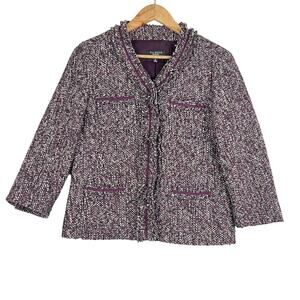 EUC Talbots Wool Blend Snap Up Blazer Women Maroon Plum Tweed Knit 10 Petite